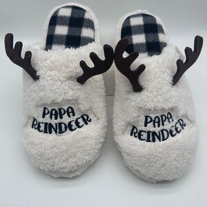 Papa Reindeer Men's Plush Slip-On Slippers - Cream with Black Accents